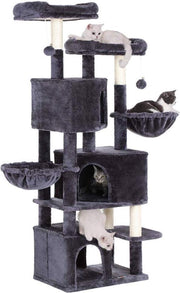 Nancy's XXL Kattenboom - Kat toren met 3 grotten - Krabpaal - Krabpalen voor katten -Donkergrijs - 55 x 40 x 164 cm