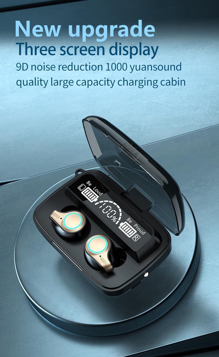 TWS Bleutooth Oordopjes - Waterdichte Draadloze Oordopjes met Powerbank en Microfoon.