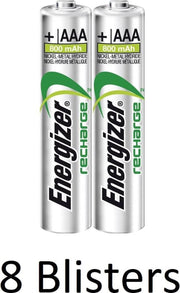 16 Stuks (8 Blisters a 2 st) Energizer Recharge AAA Batterijen - 800mAh