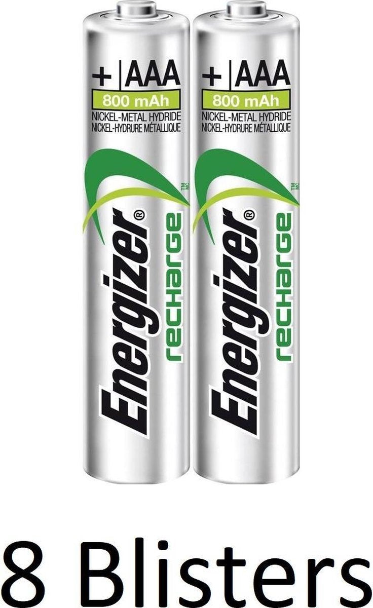 16 Stuks (8 Blisters a 2 st) Energizer Recharge AAA Batterijen - 800mAh