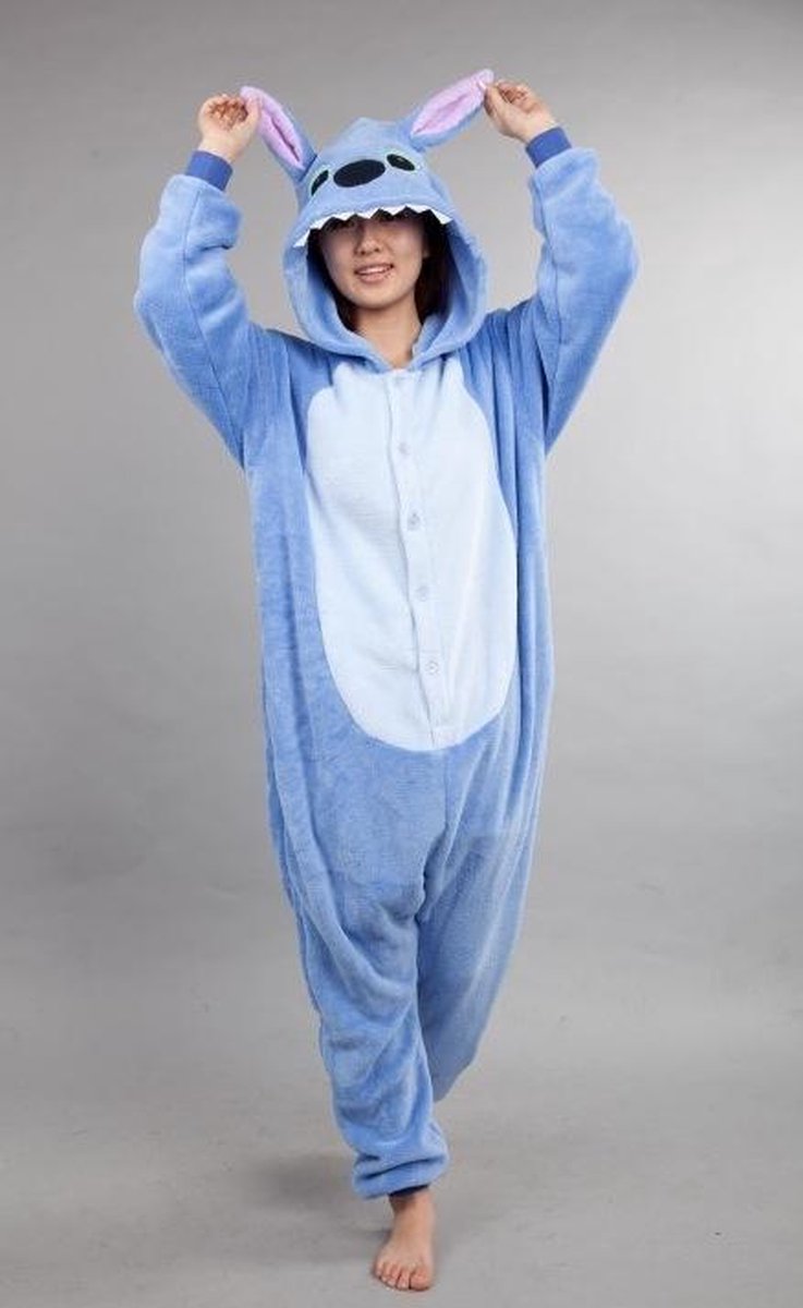 KIMU Onesie Lilo & Stitch kinder pakje blauw - maat 110-116 - Stitchpak jumpsuit pyjama