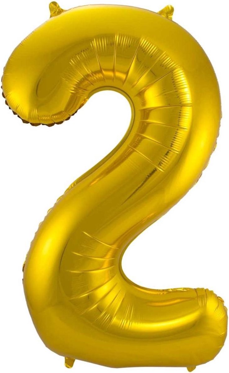 Ballon Cijfer 2 Jaar Goud 36Cm Verjaardag Feestversiering Met Rietje