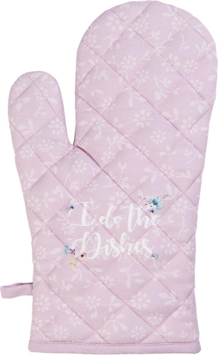 Clayre & Eef Ovenwant 16*30 cm Roze Katoen Bloemen Ovenhandschoen Keukenhandschoenen
