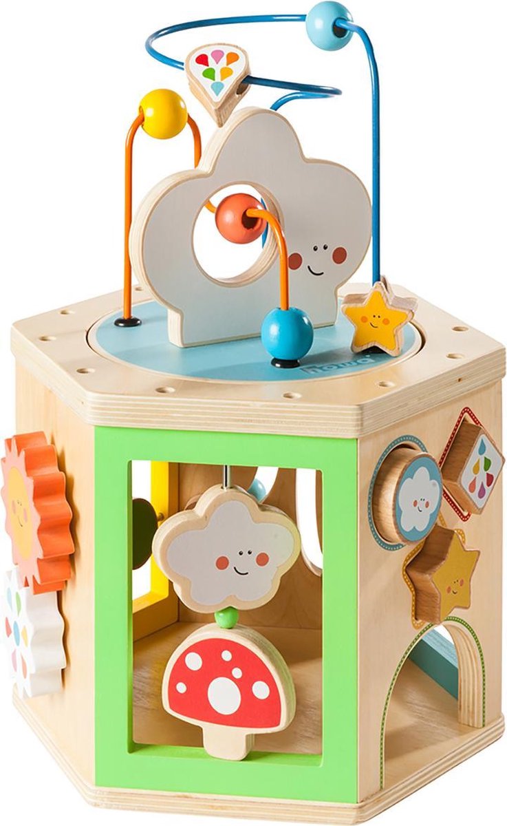 howa Houten Activiteiten Kubus met Kralenspiraal "my rainbow" 6010
