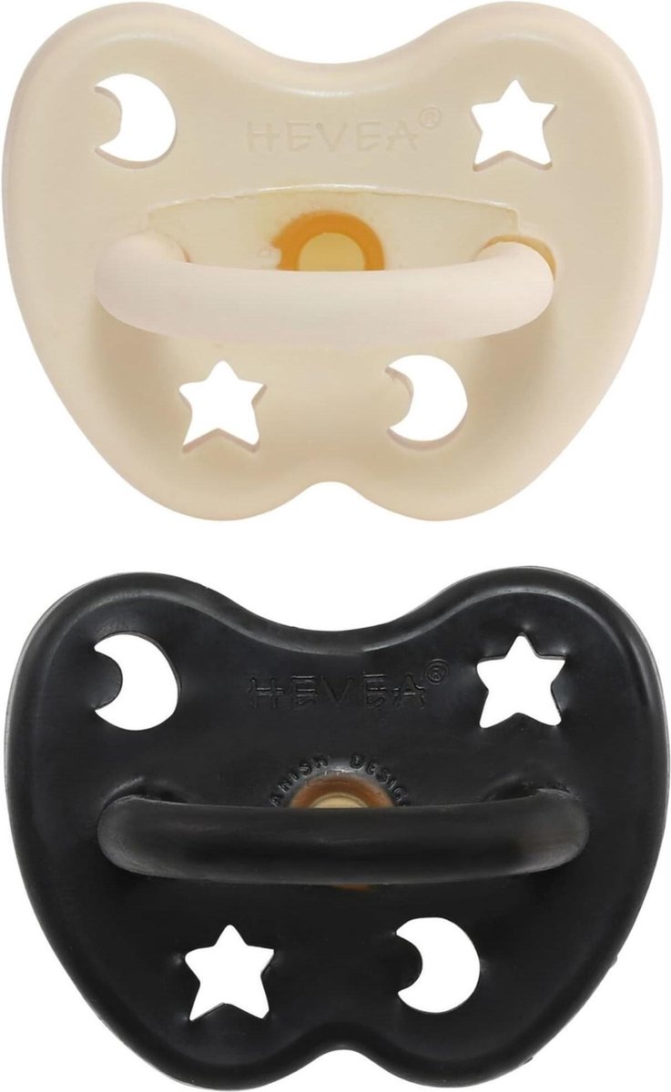 HEVEA speen 2 stuks | rond 3-36 mnd | 100% natuurrubber | Milky white + outerspace black