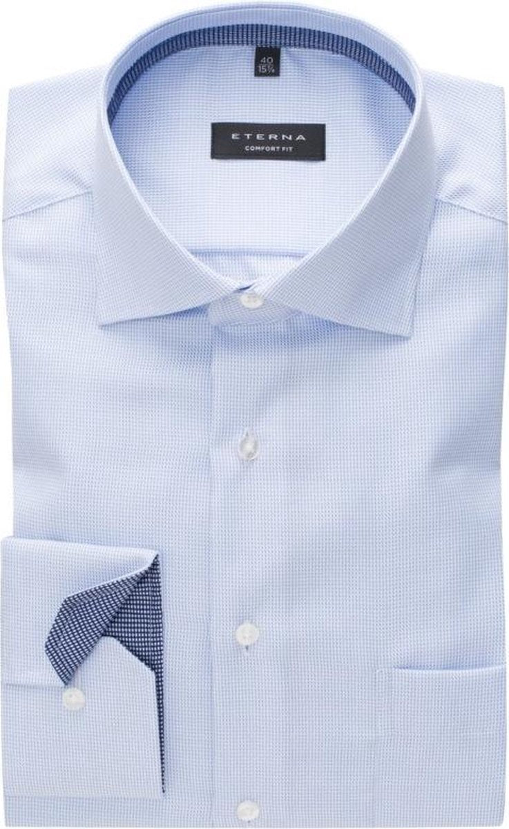 ETERNA comfort fit overhemd - twill structuur heren overhemd - lichtblauw (contrast) - Strijkvrij - Boordmaat: 47