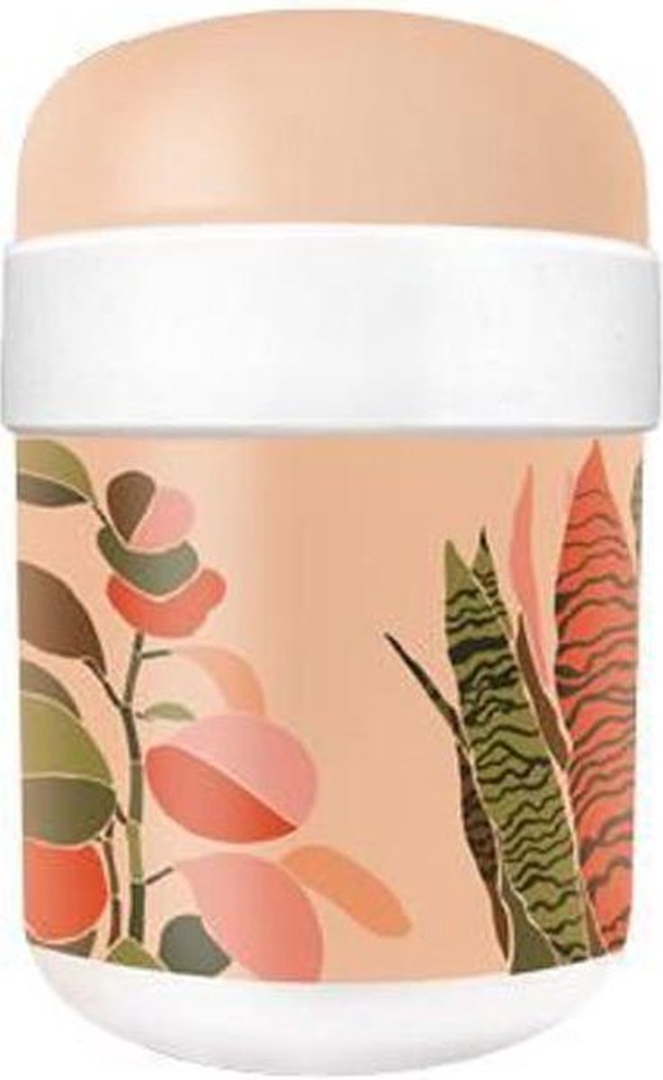 PLA/plant bioloco lunchpot met 2 compartimenten 500ml + 200ml - perzikroze met bladeren