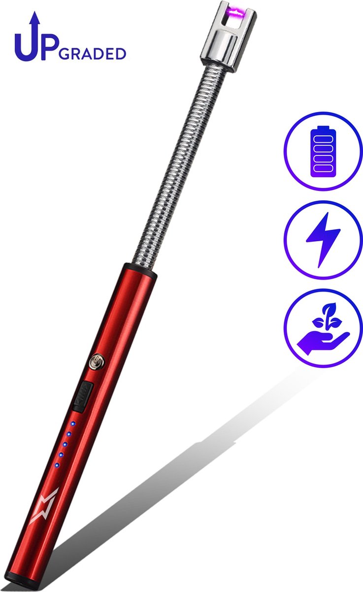 Superlit Plasma Aansteker - Lange Aansteker voor  Kaarsen of BBQ – Elektrische Lighter The Flex (Rood)