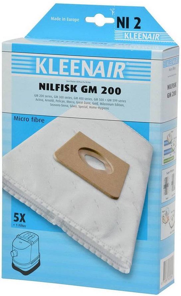 Kleenair Micro Fiber Stofzuigerzakken Nilfisk GM200 - 20 stuks + 5 Filter