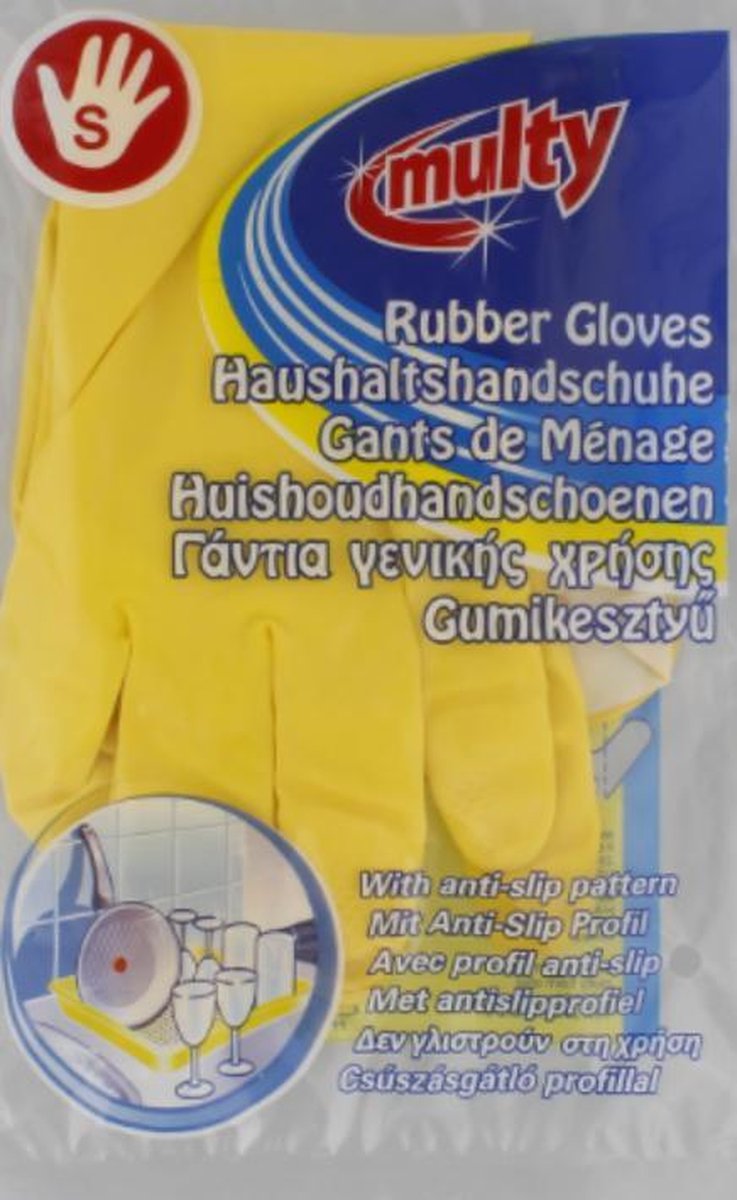 2x Multy Luxe Huishoudhandschoenen maat S - Natuurlatex met katoenen vlokvoering - Anti slip - Rubberen handschoenen - Waterdicht - Natuurlijk latex - Maat S.