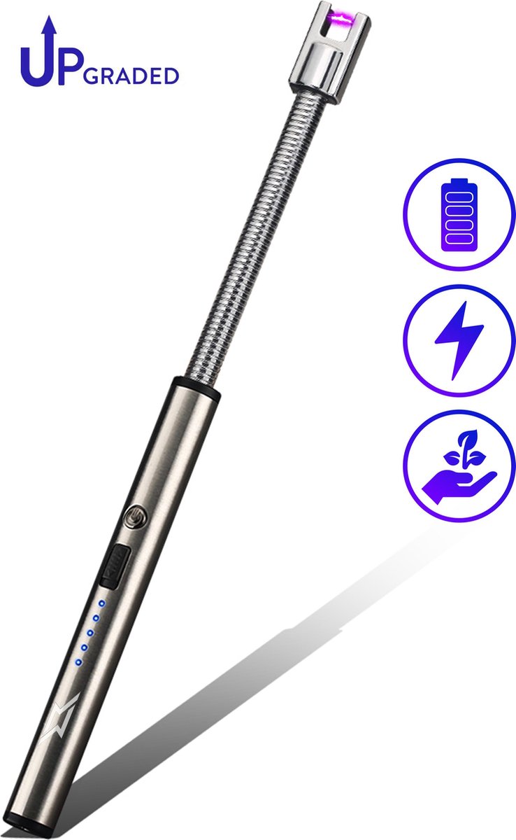 Superlit Plasma Aansteker - Lange Aansteker voor  Kaarsen of BBQ – Elektrische Lighter The Flex (Zilver)
