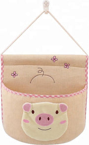 Opberger voor kinderen | Opberg net | opslagzak | Muurzak | wandzak | deurzak | Wall Organizer | Beige - Varken | Opbergzak - organiser voor aan de muur | Katoen | Kinderkamer Muurdecoratie | 24 x 24 cm