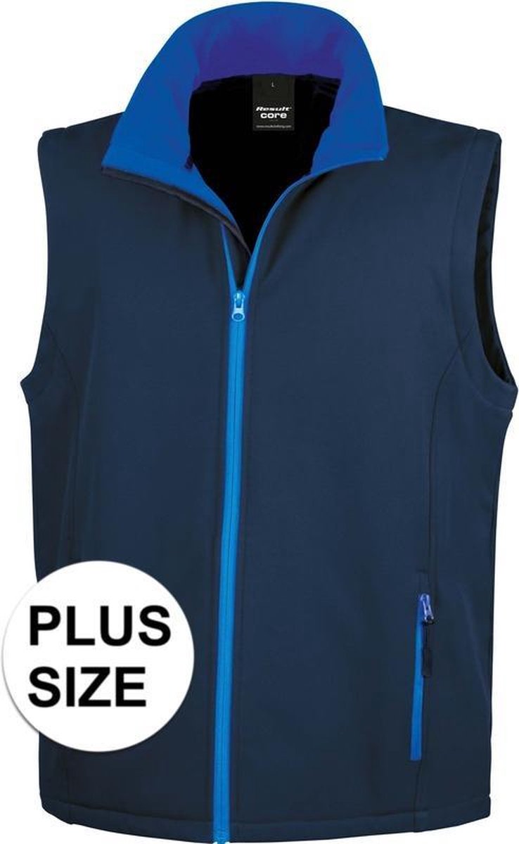 Grote maten softshell casual bodywarmer navy blauw voor heren - Outdoorkleding wandelen/zeilen - Mouwloze vesten plus size 4XL (48/60)