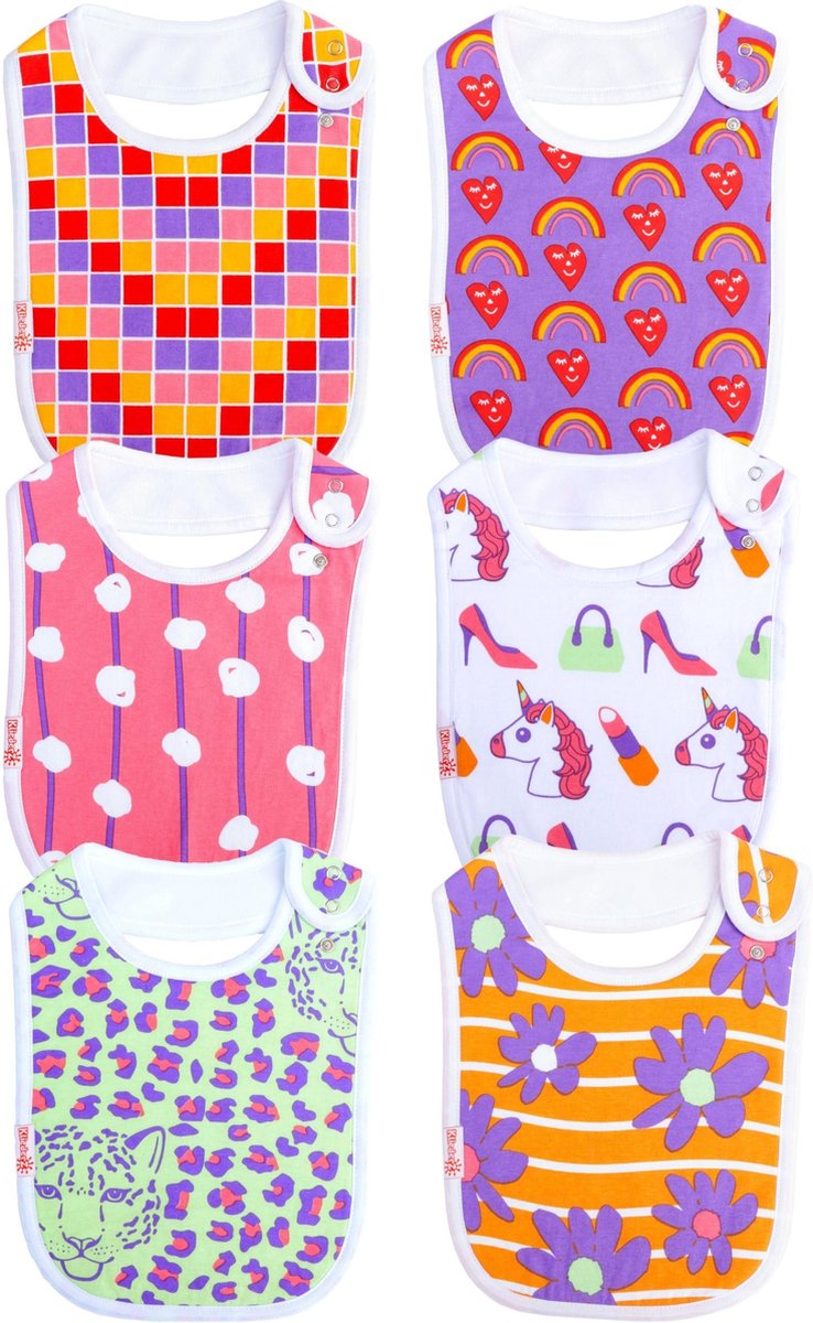 Baby slabbetjes KliederZ | Kleurrijke eetslabben Meisjes | 6 stuks slabbers Luipaard Unicorn print | FB05