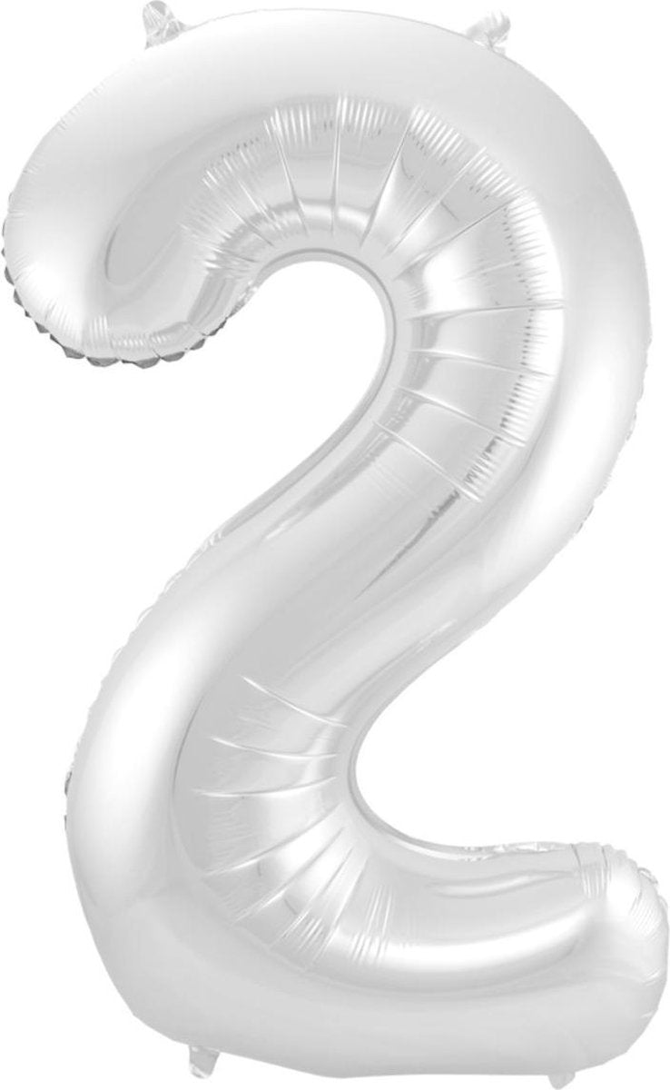 Ballon Cijfer 2 Jaar Zilver 70Cm Verjaardag Feestversiering Met Rietje