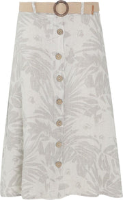 Cassis - Halflange rok in linnen met een bloemenprint - Beige