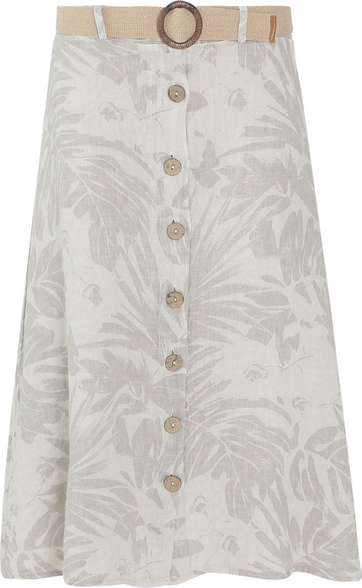 Cassis - Halflange rok in linnen met een bloemenprint - Beige