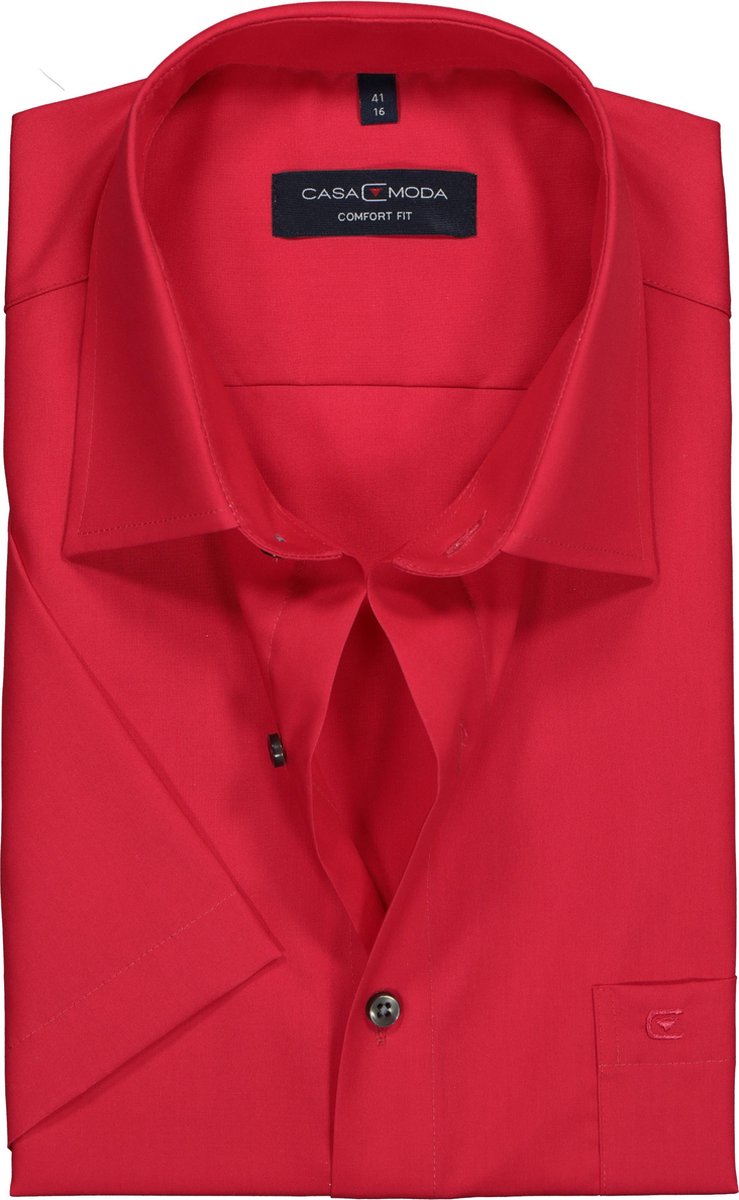 CASA MODA comfort fit overhemd - korte mouw - rood - Strijkvrij - Boordmaat: 49