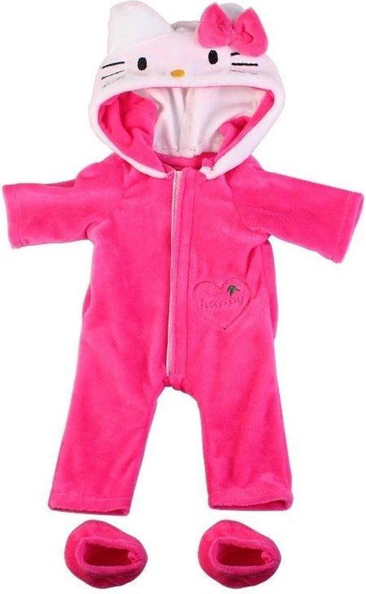 Dolldreams - Poppenkleding roze - Hello Kitty onesie voor poppen zoals Baby born met lengte tot 43 cm