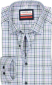 MARVELIS modern fit overhemd - wit met blauw - groen en lila geruit - Strijkvrij - Boordmaat: 38
