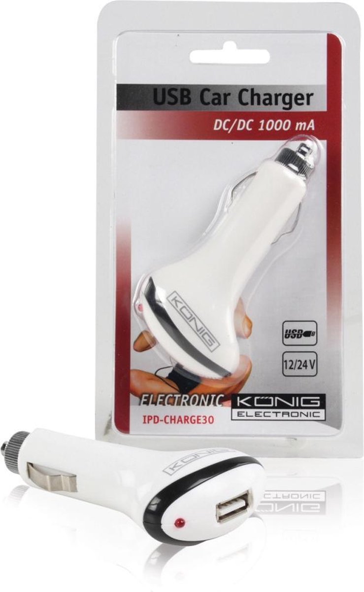 König Ipd-charge30 Universele Usb Autolader 12 - 24 V Dc / 5 V Dc-1000 Mah