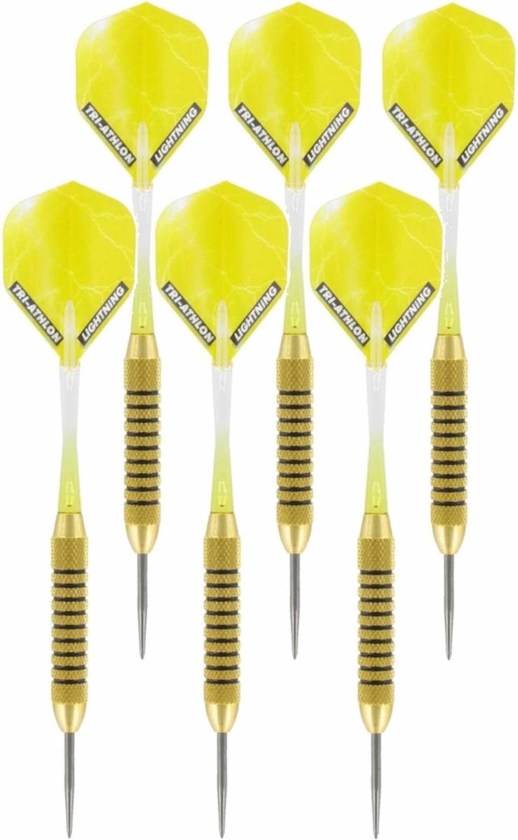 4x Set van 3 dartpijlen Speedy Yellow Brass 21 grams - Darten/darts sport artikelen pijltjes messing