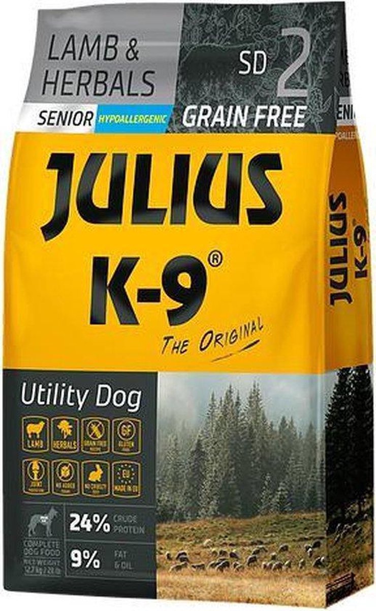 Julius K9 - Hondenvoer - Graanvrij - Hypoallergeen - Senior - Lamb&Herbals - 3kg