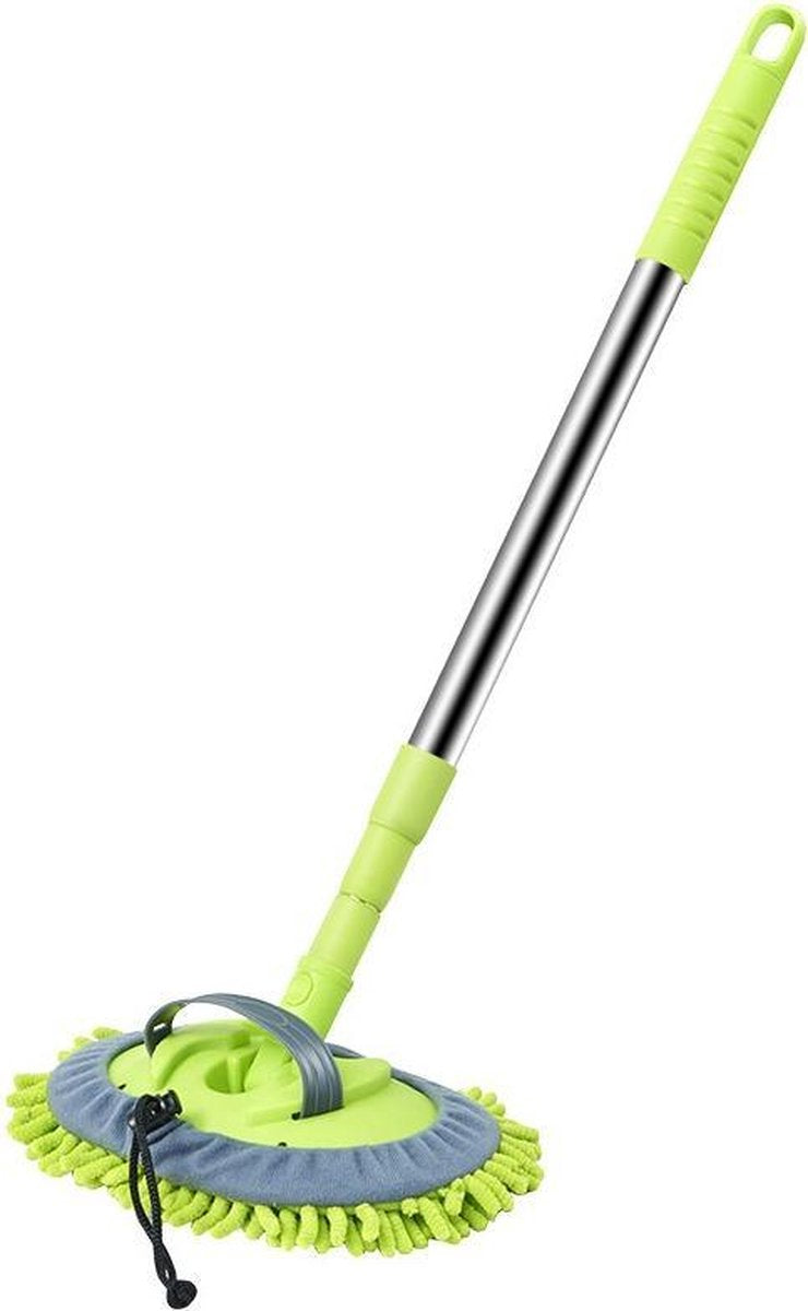 Nolad Premium telescopische Wasborstel/Reinigingsborstel/Onderhoudsborstel - Autowasborstel -  Intrekbare/uitschuifbare Borstel - Lange steel/handvat -  Anti-Slip Handvat - Water Detector - Waterstroom Schakelaar - Schuim Fles - Groen