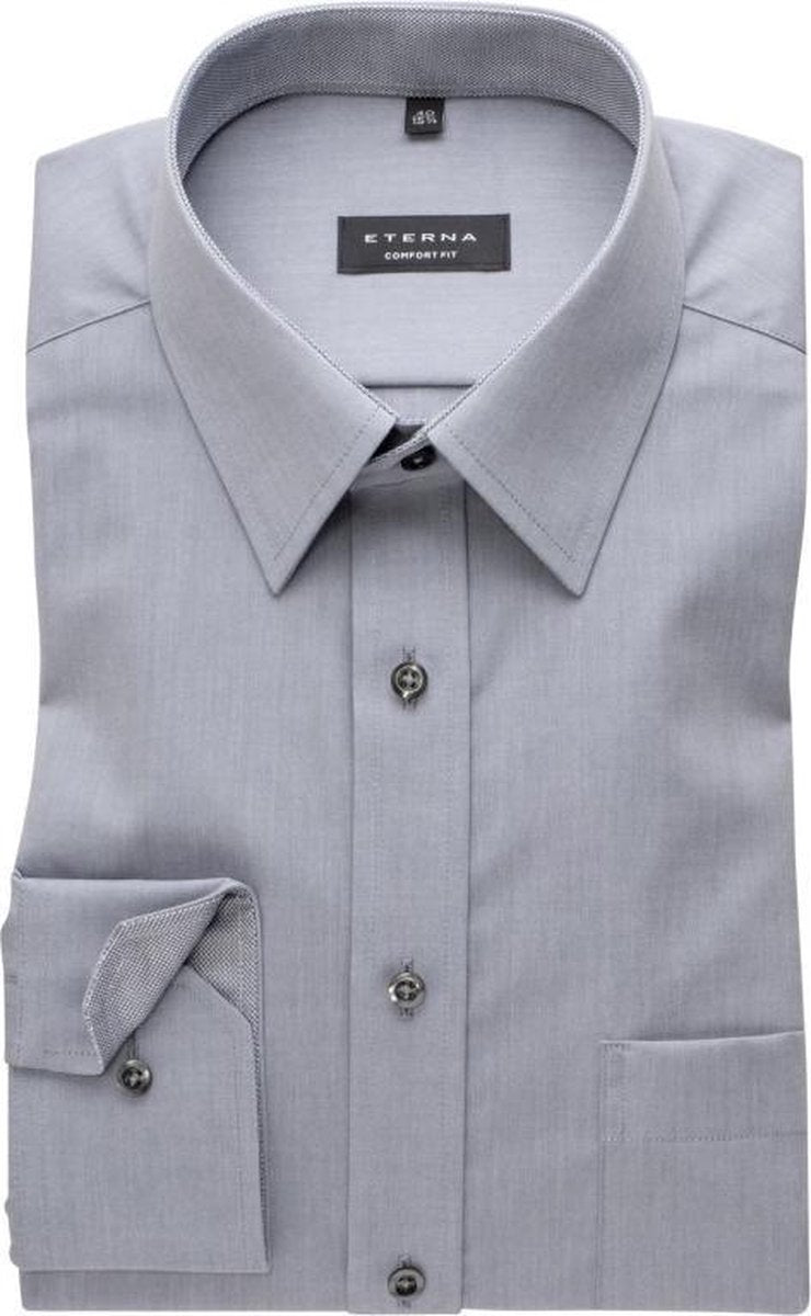 ETERNA comfort fit overhemd - chambray heren overhemd - grijs (zwart contrast) - Strijkvrij - Boordmaat: 50