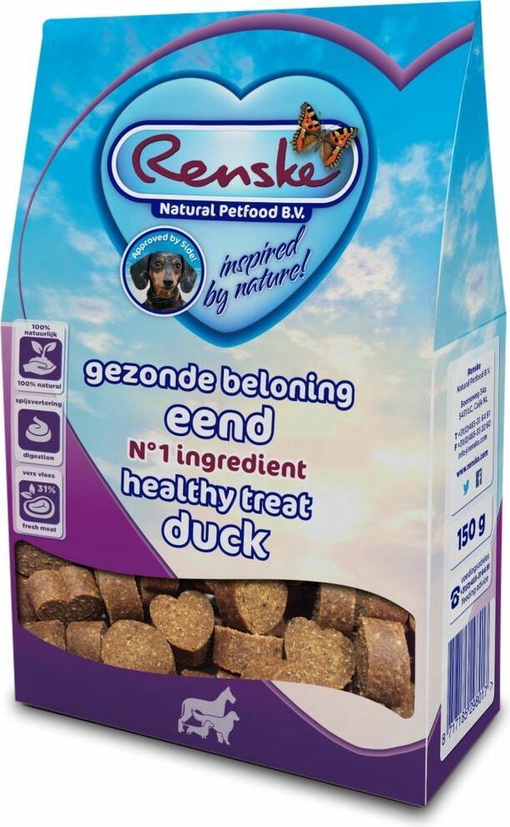 7x Renske Gezonde Beloning Hartjes Eend 150 gr