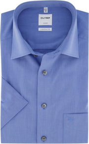 OLYMP Luxor comfort fit overhemd - korte mouw - midden blauw - Strijkvrij - Boordmaat: 47