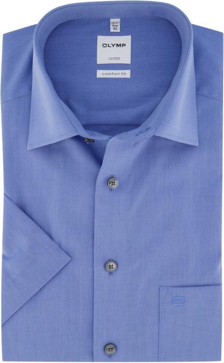 OLYMP Luxor comfort fit overhemd - korte mouw - midden blauw - Strijkvrij - Boordmaat: 47