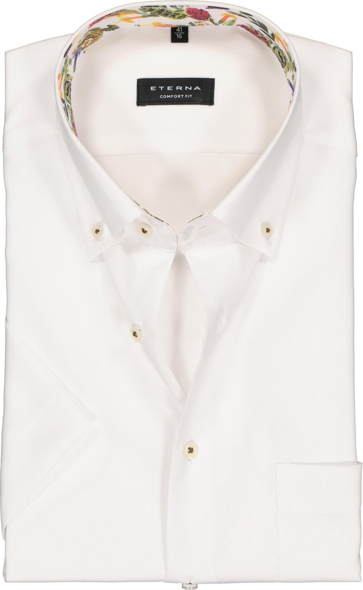 Eterna Comfort Fit overhemd - korte mouw - wit (contrast) - Strijkvrij - Boordmaat: 48