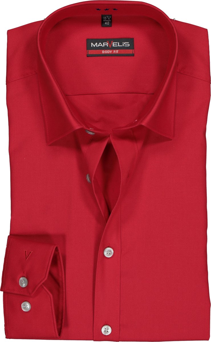 MARVELIS body fit overhemd - rood - Strijkvriendelijk - Boordmaat: 43