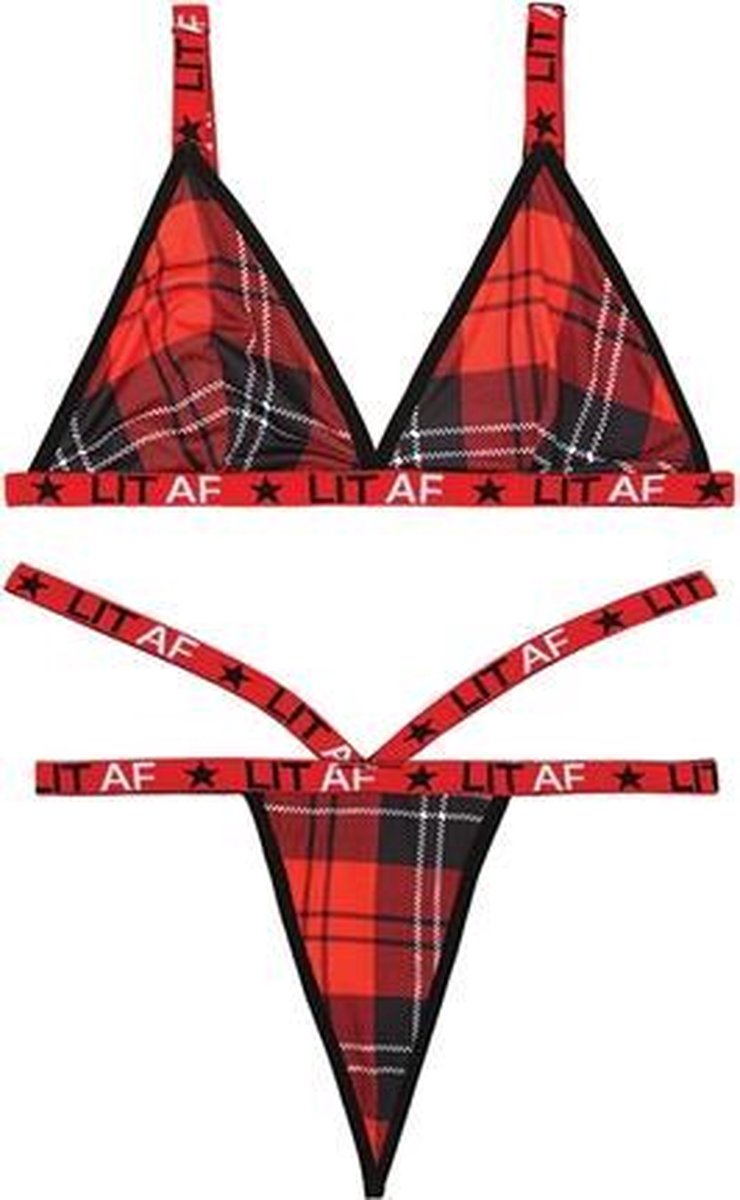 BH-Set Schotse Ruit Print - Dames Lingerie - M/L - BH-Sets - Rood - Discreet verpakt en bezorgd