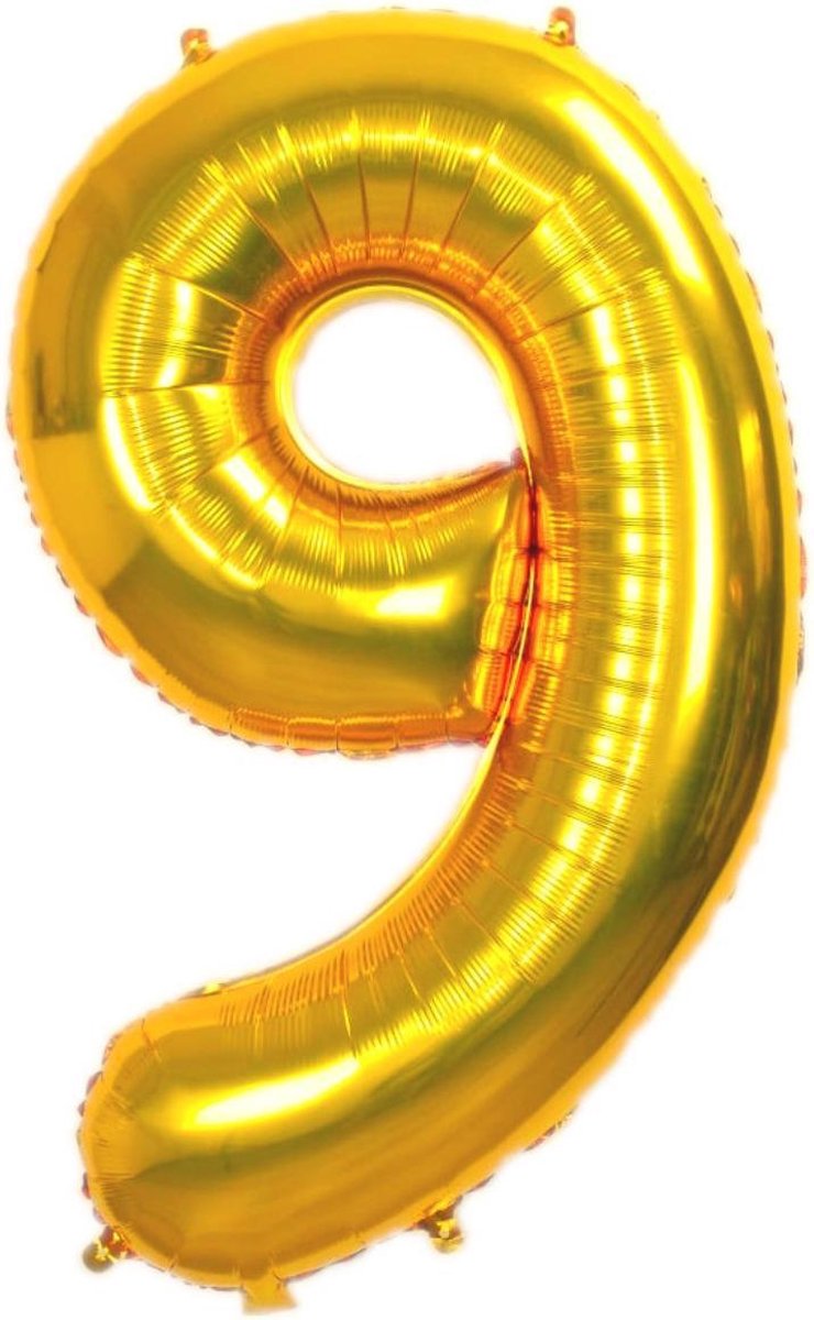 Folie Ballon Cijfer 9 Jaar Goud 86Cm Verjaardag Folieballon Met Rietje