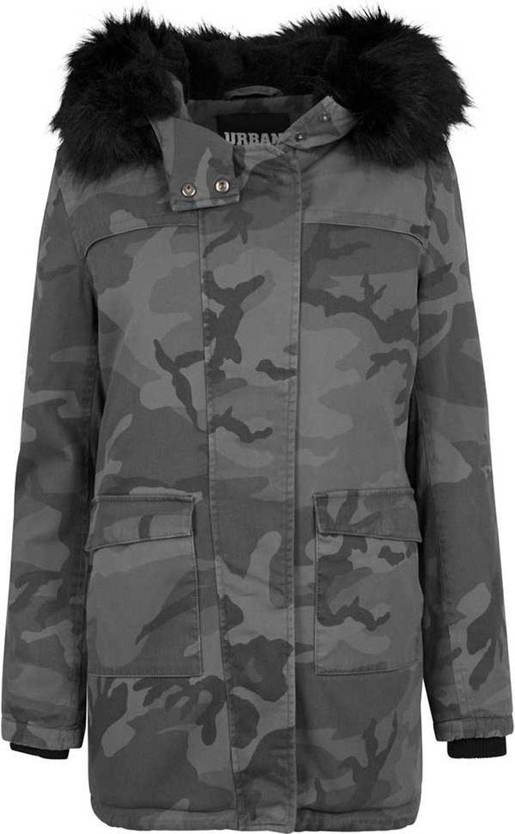 Urban Classics Parka jas -XS- Overdyed Camo Zwart/Grijs