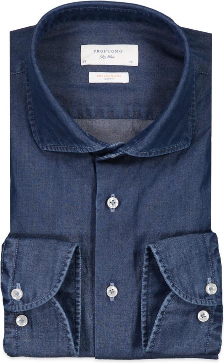 Profuomo   Overhemd Blauw Getailleerd - Maat UK14.5-EU37 - Heren - Never out of stock Collectie - Katoen