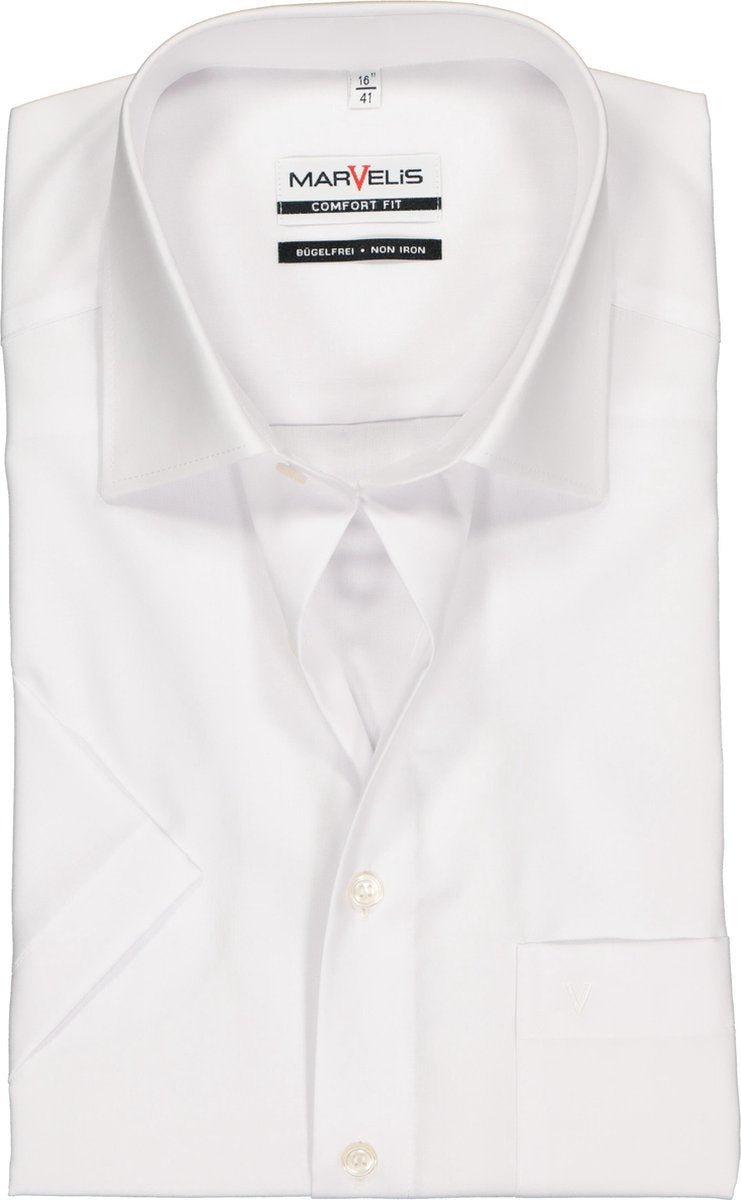 MARVELIS Comfort Fit - overhemd korte mouw - wit - Strijkvrij - Boordmaat: 50