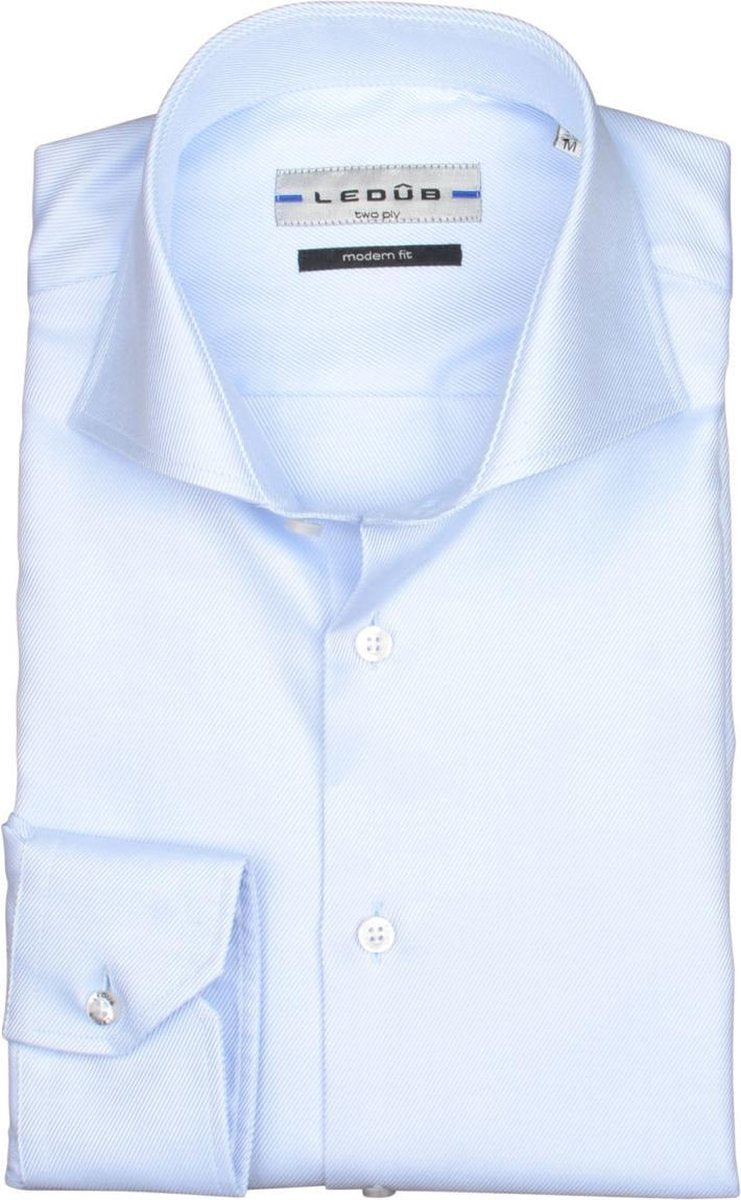 Ledeb Modern Fit overhemd - blauw - Strijkvriendelijk - Boordmaat: 39