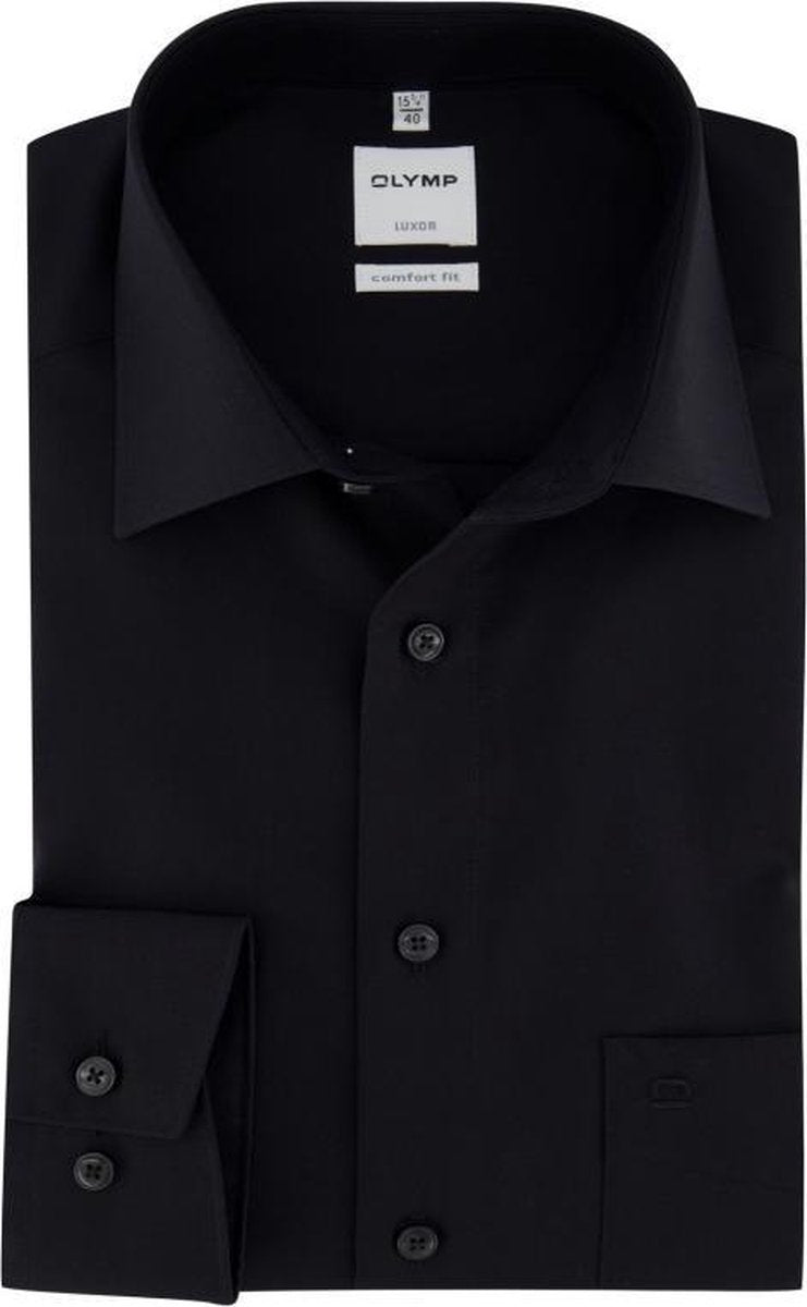 OLYMP Luxor comfort fit overhemd - zwart - Strijkvrij - Boordmaat: 49