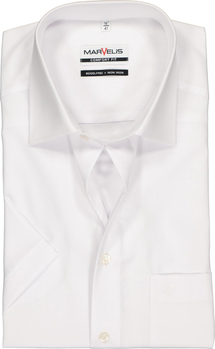 MARVELIS Comfort Fit - overhemd korte mouw - wit - Strijkvrij - Boordmaat: 48