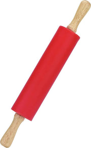 Doodadeals® Deegroller Antikleef – Deegroller Siliconen – Pizza Deegroller – Houten Handvat – Rolstok – Rood