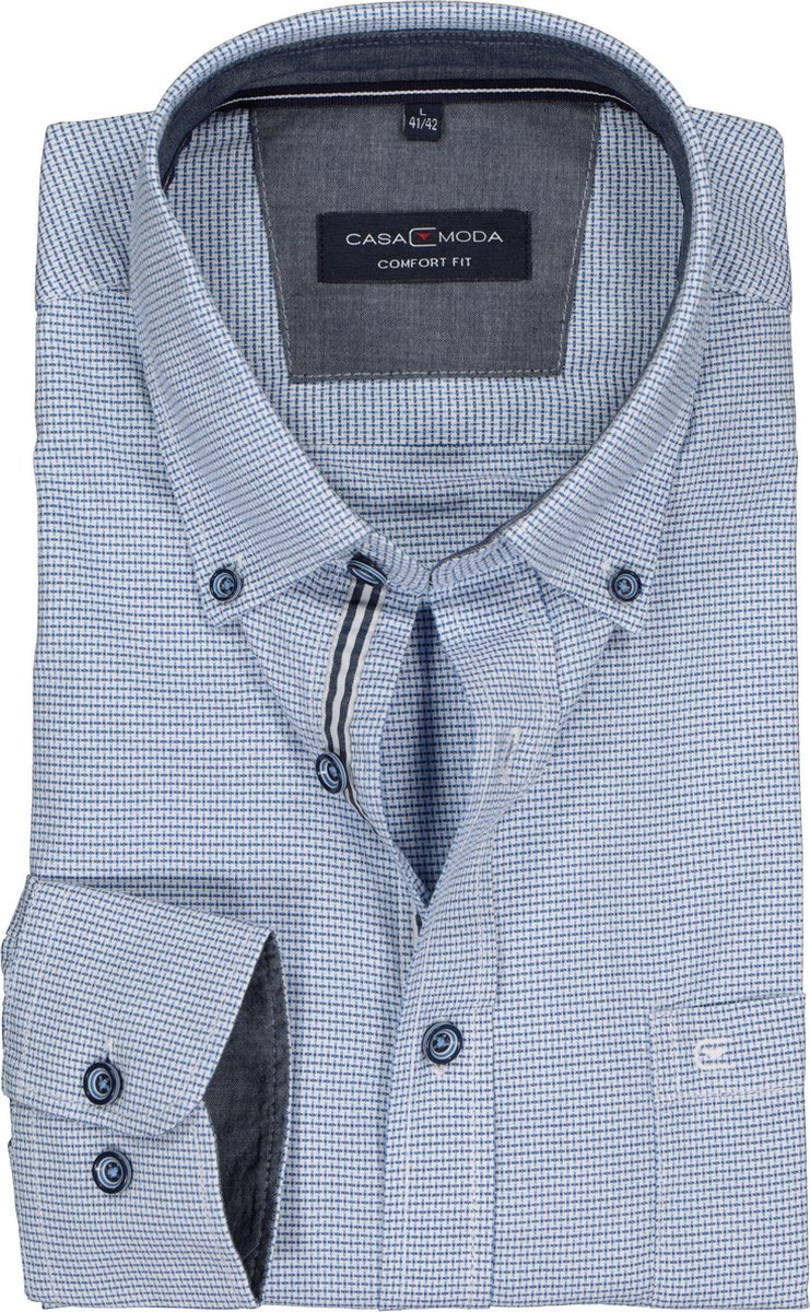 Casa Moda Sport Comfort Fit overhemd - blauw met wit en rood geruit (contrast) - Strijkvriendelijk - Boordmaat: 47/48
