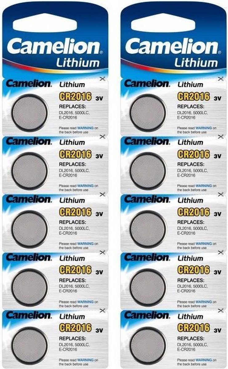 10x Lithium knoopcel batterijen CR2016 3V Camelion - Platte batterijen 10x stuks
