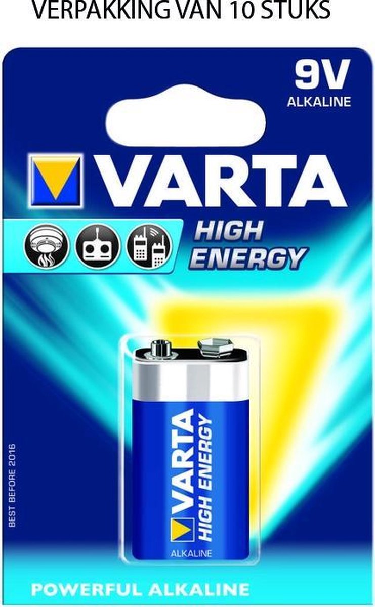 10 stuks Varta - Batterij - Blok E - High Energy Alkaline - 9 Volt