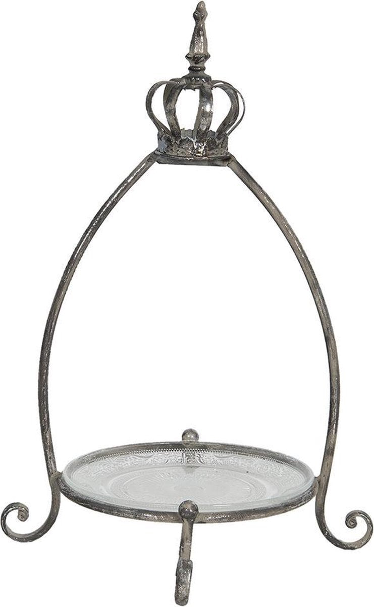 Clayre & Eef Etagère 5Y0746 22*22*45 cm - Zwart Metaal / glas Taartplateau op voetTaartschaal