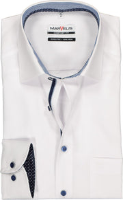 MARVELIS Comfort Fit overhemd - wit  (blauw gestreept en gestipt contrast) - Strijkvrij - Boordmaat: 48