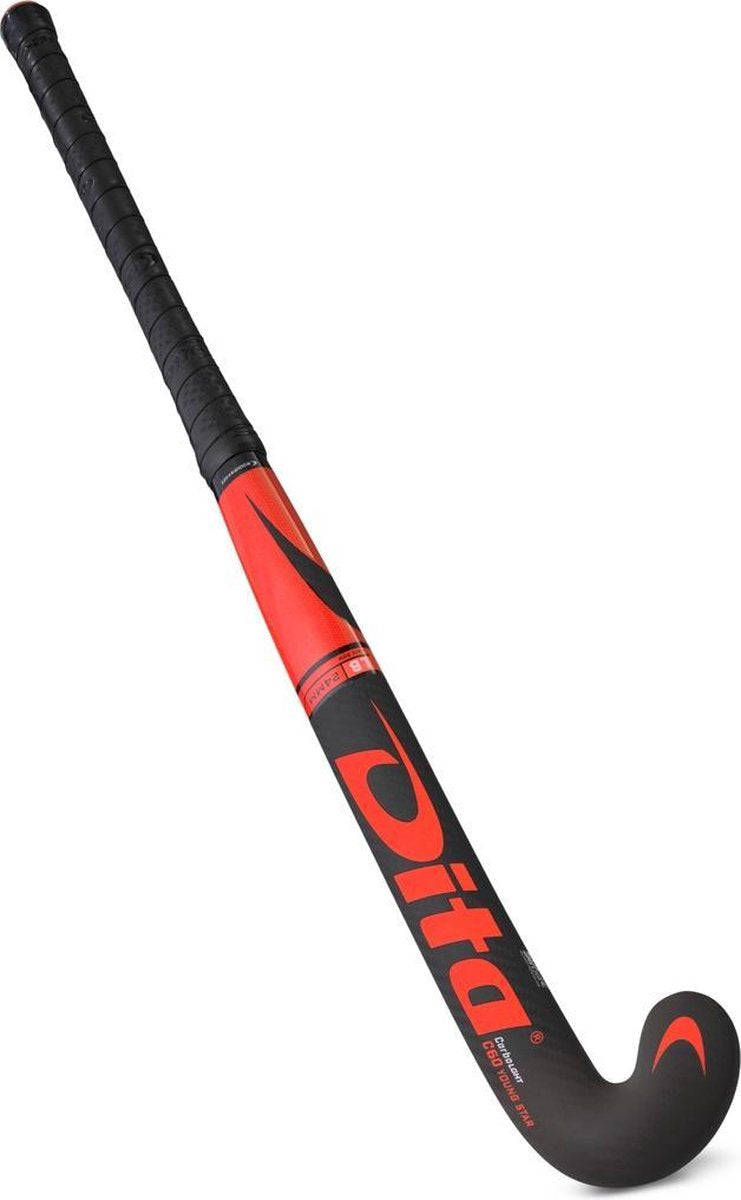DITA CarboLGHT Youngstar C60 L-Bow Hockeystick Unisex - Fluo rood/zwart