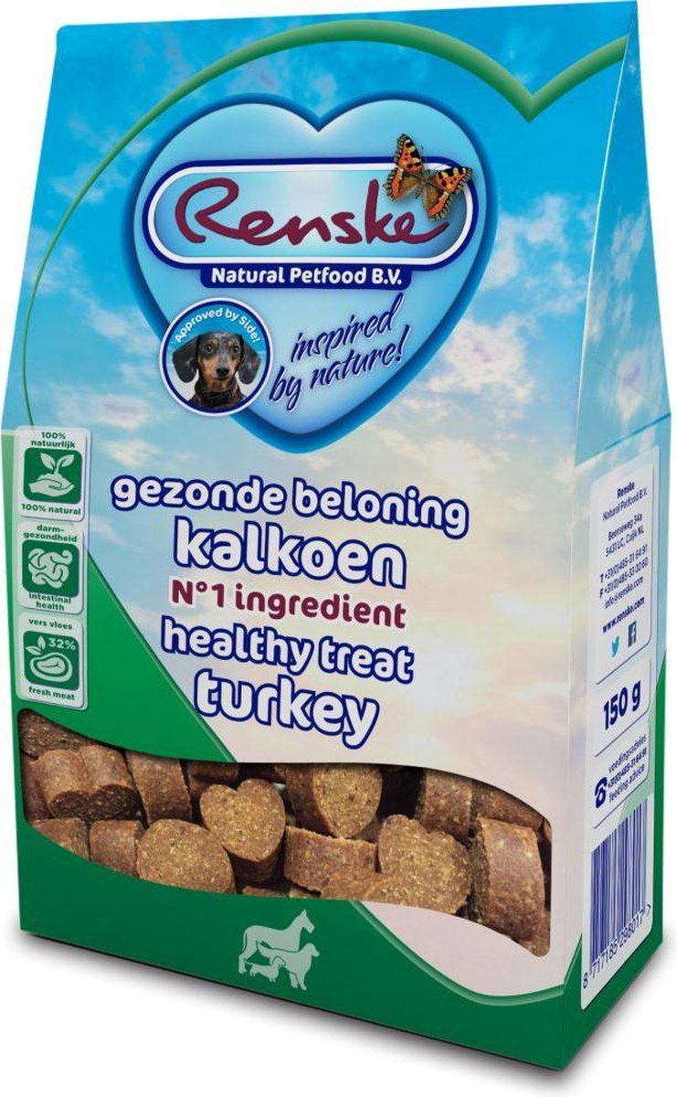 7x Renske Gezonde Beloning Hartjes Kalkoen 150 gr